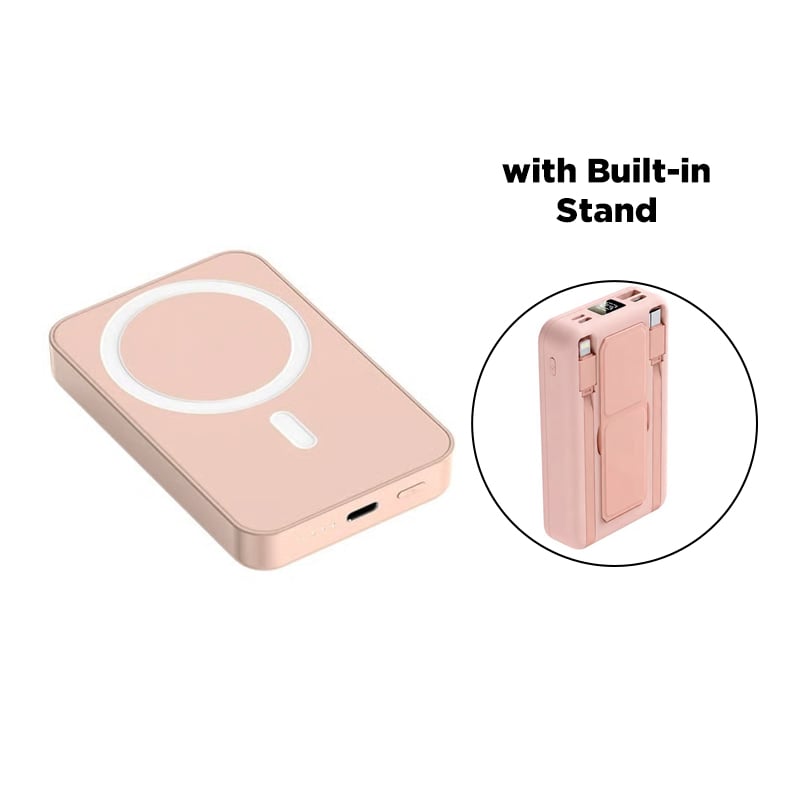 Portable Magnetic Power Bank – Pink 5000mAh (Kickstand)