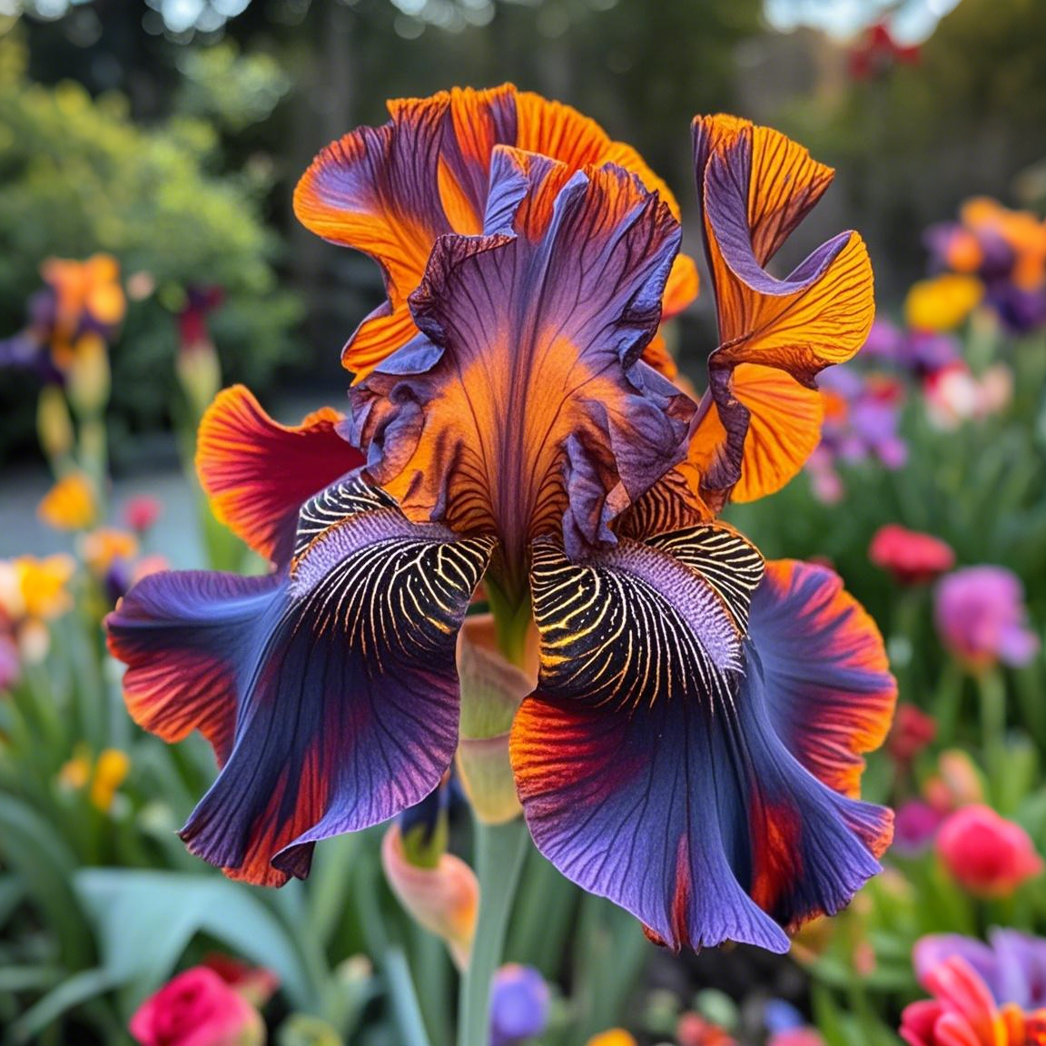 BloomAura – Exotic Tall Bearded Iris Flower – Twilight Blaze / 2 Iris Rhizomes