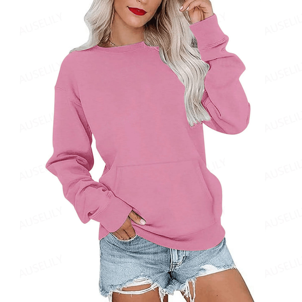 CozyCore – Women’s Crewneck Hoodless Sweatshirt – Purple Red / S