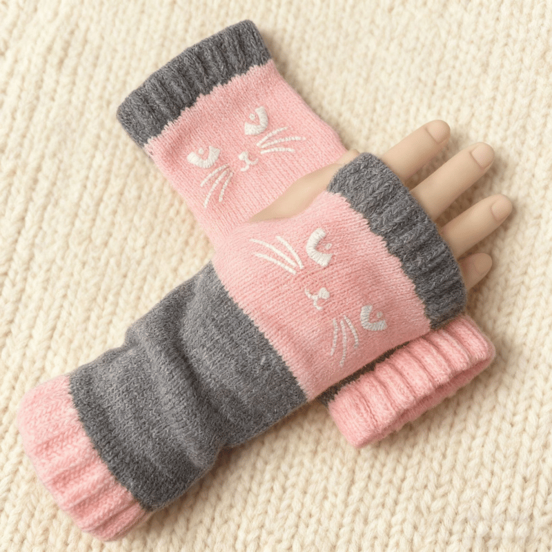 SnugglePaws – Stylish Fingerless Cat Gloves – Pink