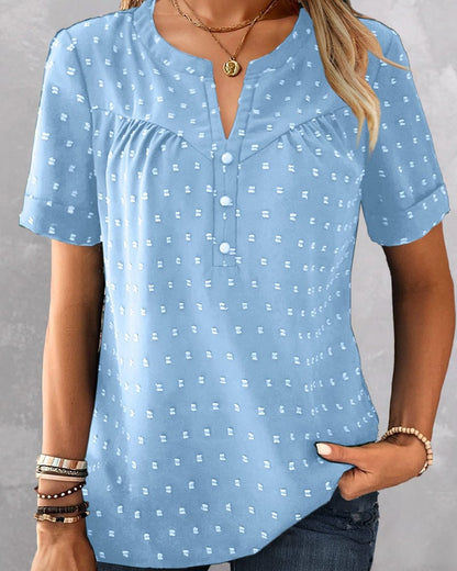 VivaLinen – Everyday V-Neck Blouse – Blue / US6(M)