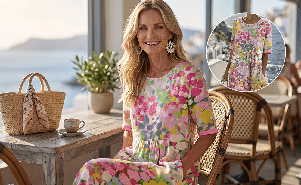 AquaBloom - Watercolor Midi Dress with Hidden Pockets – image 7