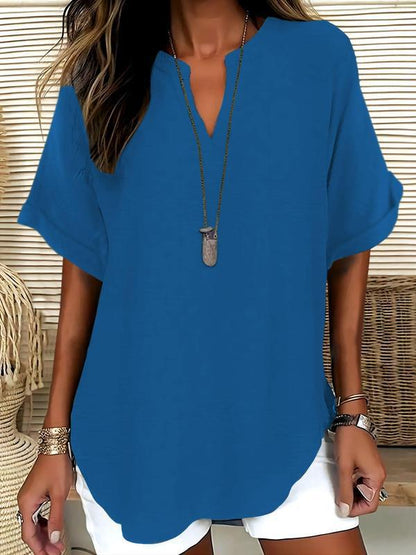 GraceFit – Elegant Comfort Blouse – Blue / S（4-6）