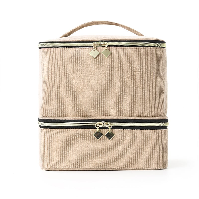 PolishPro – Deluxe Double‑Layer Nail Organizer Case – Corduroy - Khaki