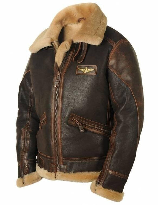 AeroFur – Aviator Shearling Jacket – S / Brown