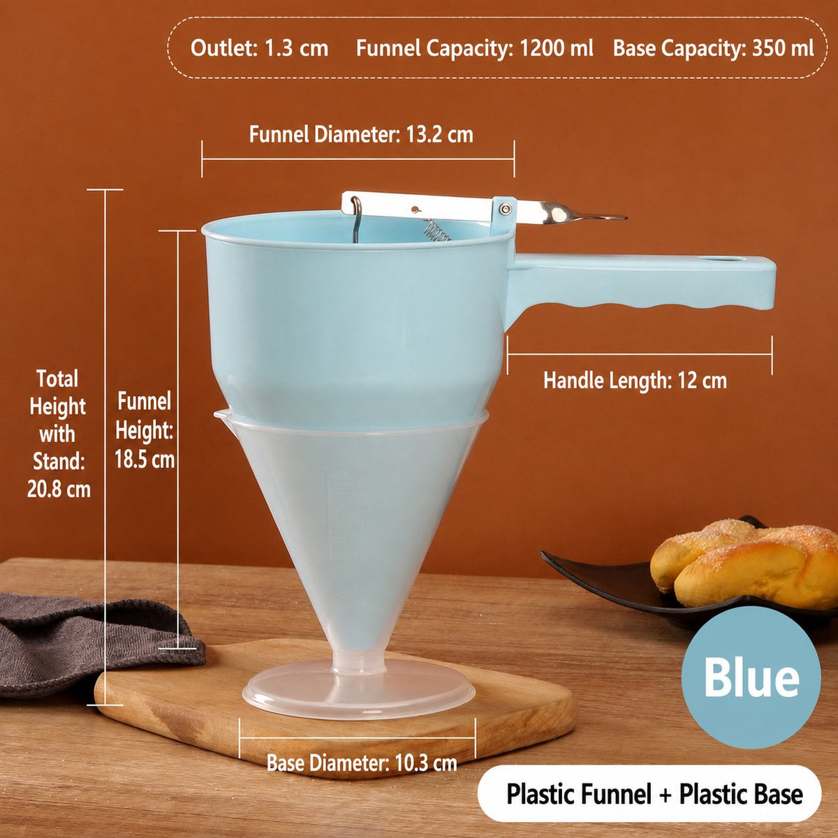 DoughDrip – Precision Batter Control Dispenser – Blue Plastic Funnel  (40OZ)