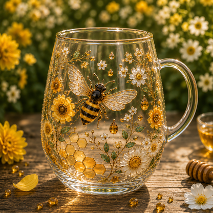 HoneyGlow Garden - Bee Glass Tea Cup – With Handle / BUY 1