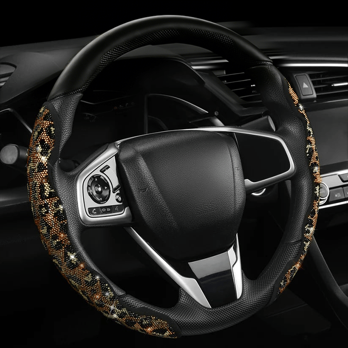 LuxiDrive – Crystal Studded Steering Wheel Cover – Cheetah / 2pcs