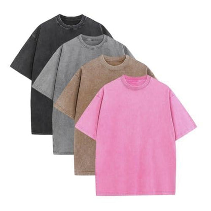 Oversoul – Relaxed Fit Acid Wash Tees – Black+Grey+Coffee+Pink（4 Pieces，Each Piece Only $14.95） / S（88.0 lbs ~110.0 lbs ）
