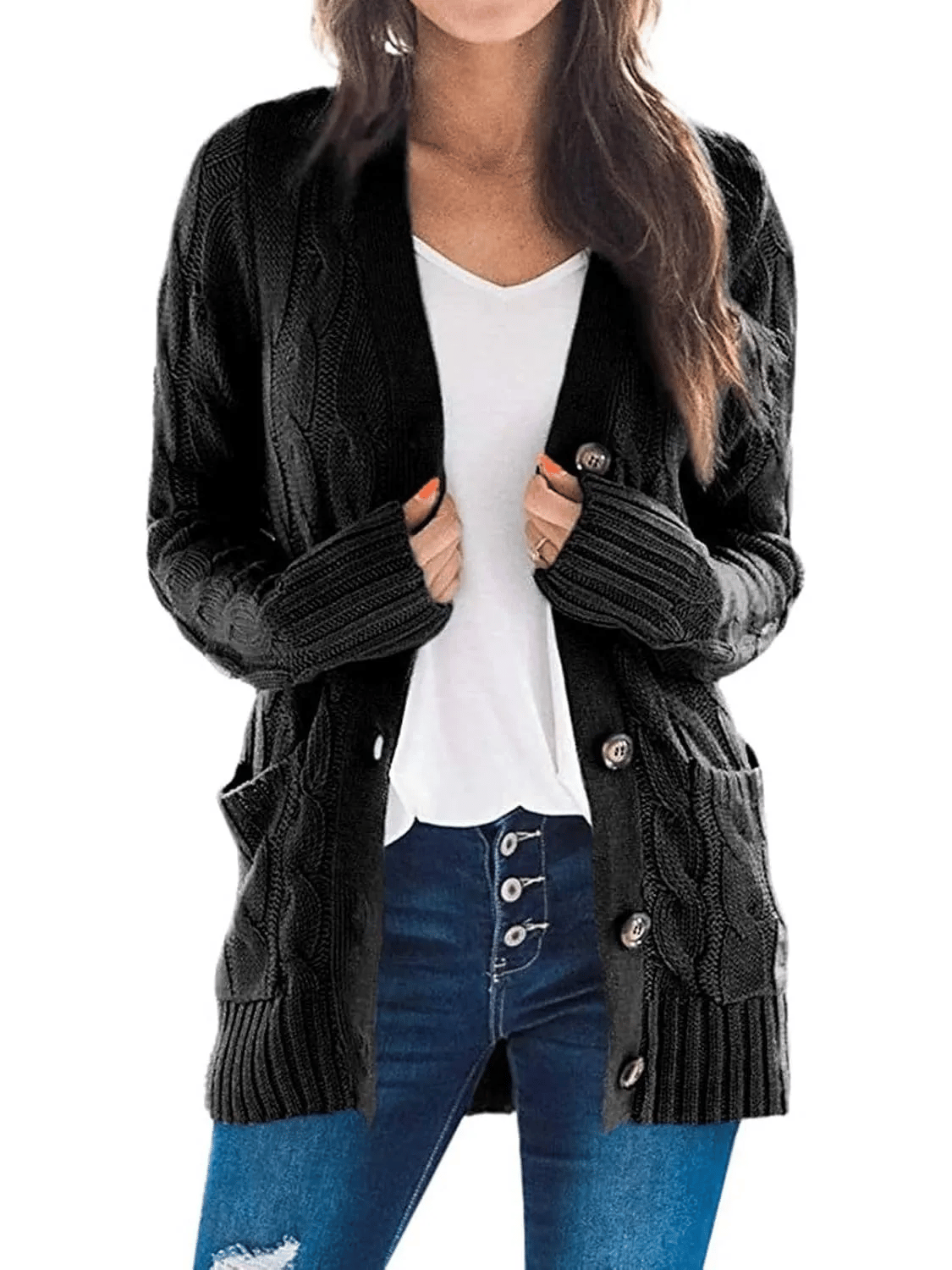 Velora – Chic Button Down Cardigan – Black / S(4-6）