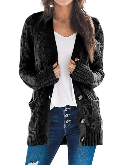 Velora – Chic Button Down Cardigan – Black / S(4-6）