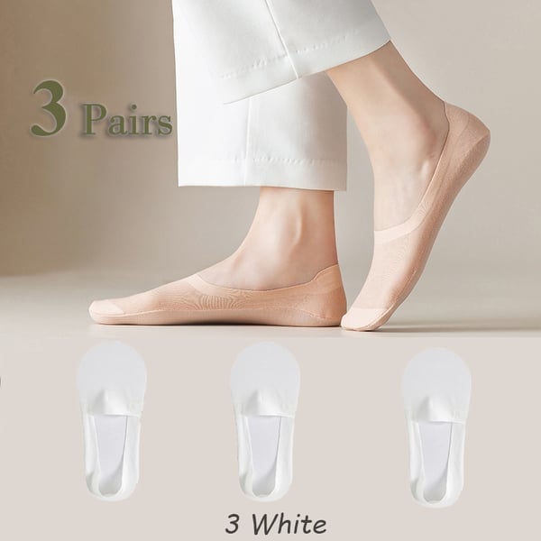 BareStep – Thin No Show Socks – 3 Pairs-White / M（FEMALE 4.5-8/MALE 6-6.5）