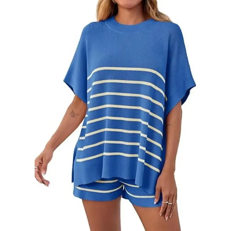 BellaVive – Chic Striped Loungewear Outfit Set – blue / XS