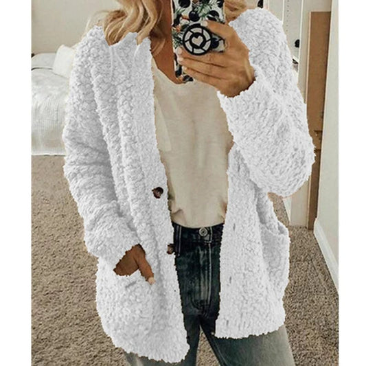 VeloraCozy – Plus Size Velvet Short Cardigan Jacket – White / S