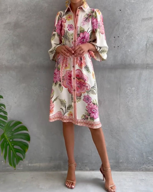 Eleganza Flow – Printed A-Line Dress – Pink / US4(S)