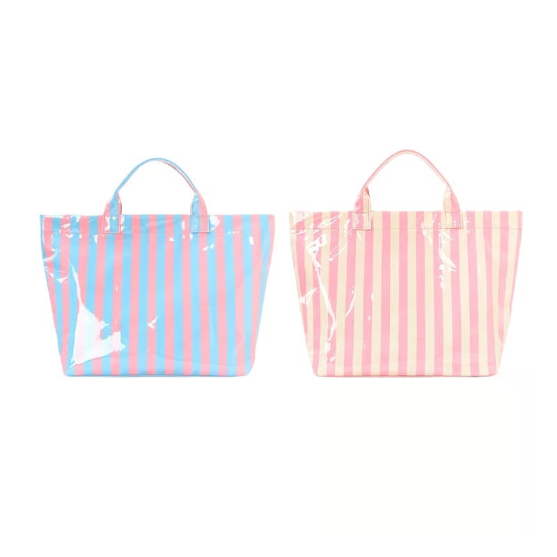 CarryWave – Durable Canvas Striped Tote Bag – Blue and pink+Beige and pink