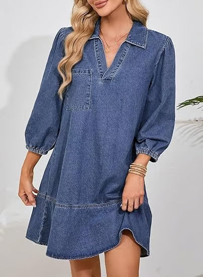 Deniva | Elegant V-Neck Denim Dress – image 9