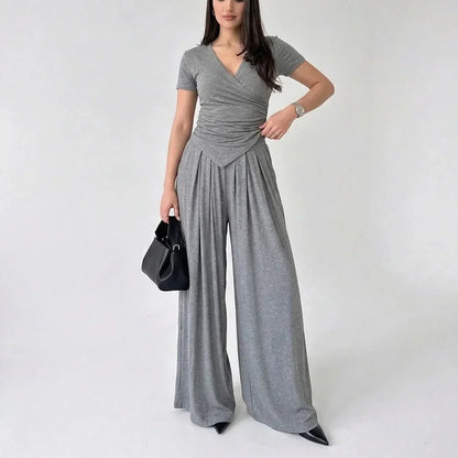 MaisonLuxe – Sophisticated Wrap Top & Wide Leg Pants Set – image 7