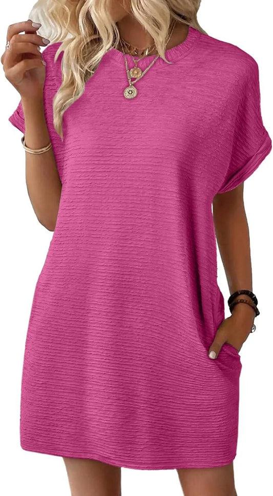 AuraBreeze – Lightweight Summer Pocket Dress – Rose Red / S