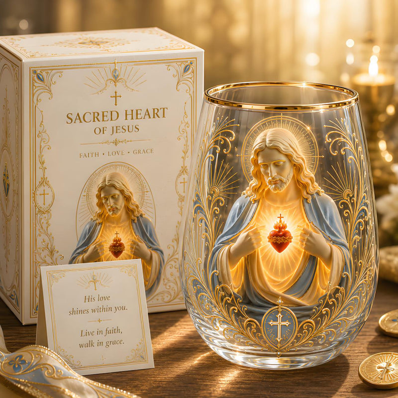 DivineSip – Sacred Heart of Jesus Glass Cup – Faith / Buy 1 Get 30% OFF