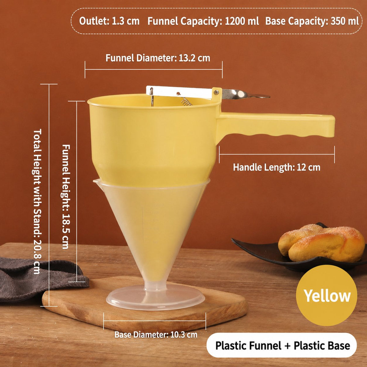 DoughDrip – Precision Batter Control Dispenser – Yellow Plastic Funnel  (40OZ)