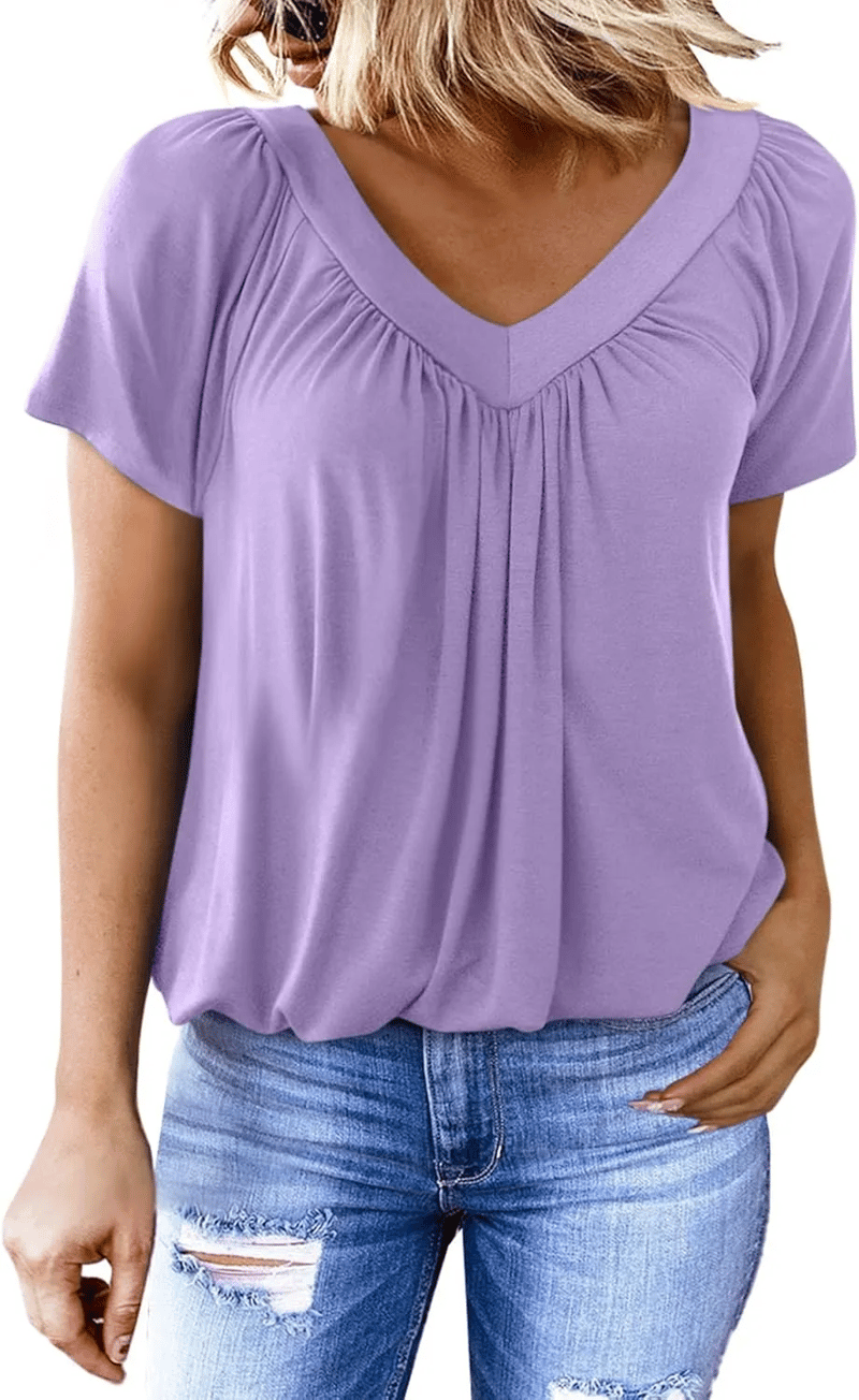 AuraFit | Classic Women’s V-Neck Casual Tee – Light Purple / S