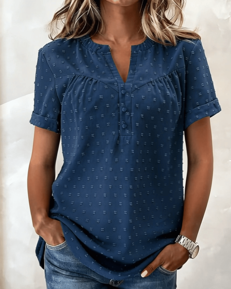 VivaLinen – Everyday V-Neck Blouse – Navy Blue / US4(S)