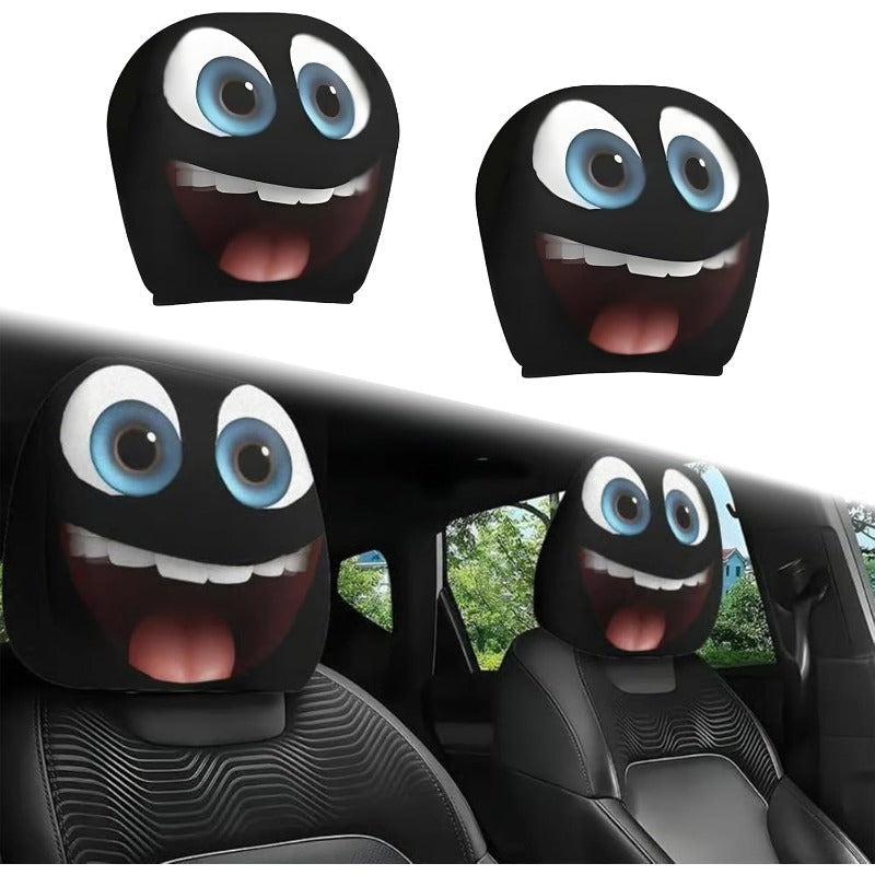 CartoonCush – Playful Headrest Cover – Goofy Laugh / Front Seats (2 pcs)