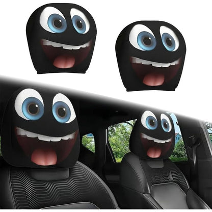 CartoonCush – Playful Headrest Cover – Goofy Laugh / Front Seats (2 pcs)