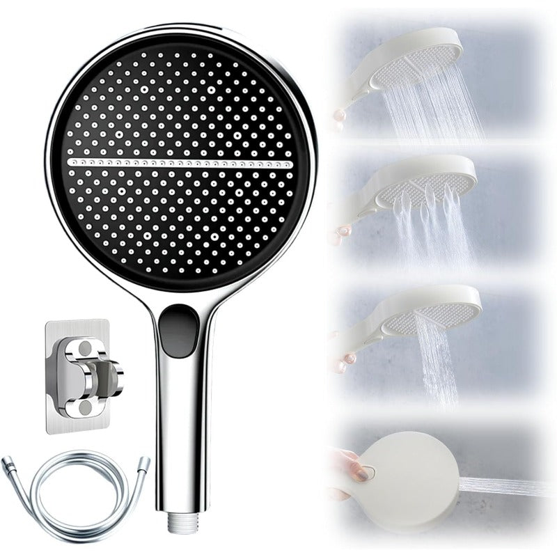 AquaJet Max – 4 Spray Mode Shower Head – Silver / Shower Head + No-Drill Bracket + Anti-Burst Hose (60")