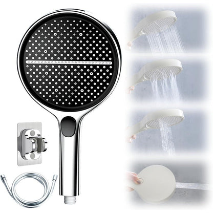 AquaJet Max – 4 Spray Mode Shower Head – Silver / Shower Head + No-Drill Bracket + Anti-Burst Hose (60")