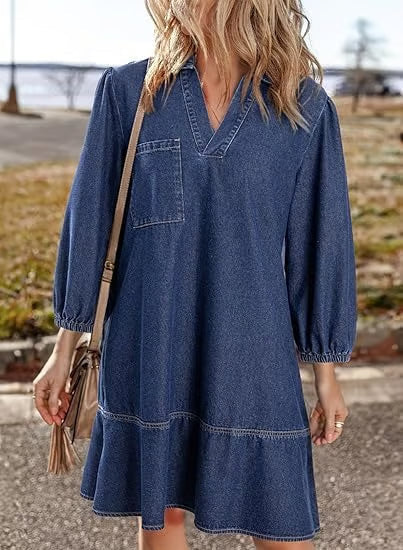 Deniva | Elegant V-Neck Denim Dress – image 2