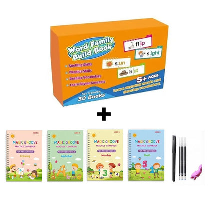 RhymeSpark – 30 Read & Rhyme Flip Books – 1 set+4 Calligraphy Practice Books + 1 Pen + 5 Refills + 1 Grip