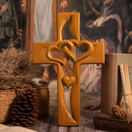 HeartFaith – Intertwined Heart Wooden Cross – Log / 16*25cm
