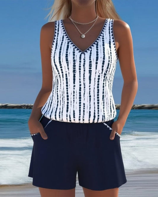 CoastalEase Tankini – Vacation Swimwear – Navy Blue / US4 (S)