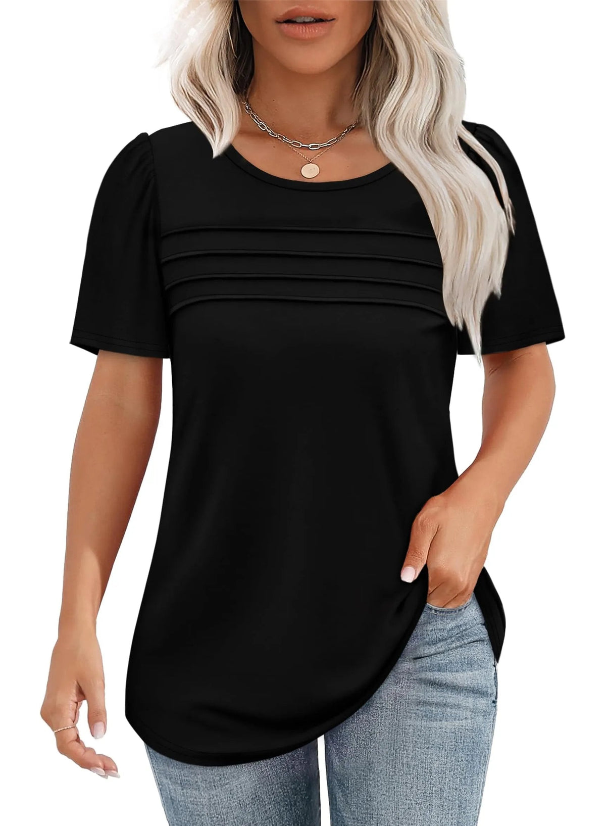 AirSilk – Lightweight Pleated Fashion Tee – Black / S