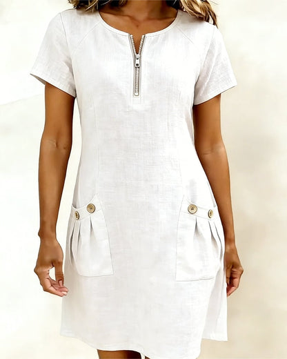 UrbanBreeze Zip – Everyday Cotton-Line Dress – White / US4 (S)