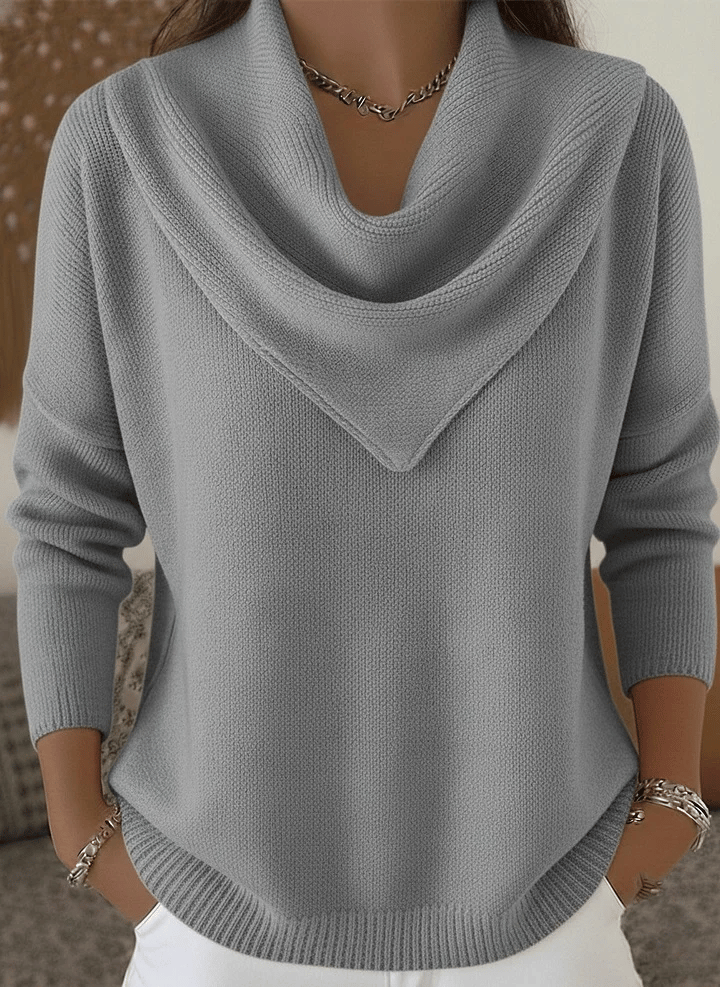 AuraKnit – Triangle Neck Pullover – Gray / XS（US 2)