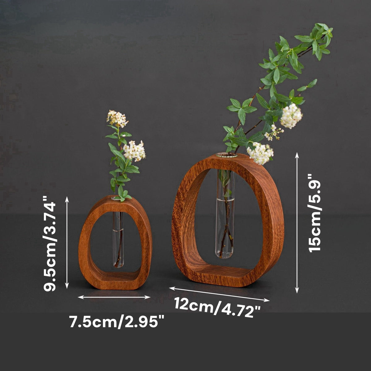 NatureNest – Solid Wood Glass Flower Vase – A Set ( Small + Large )