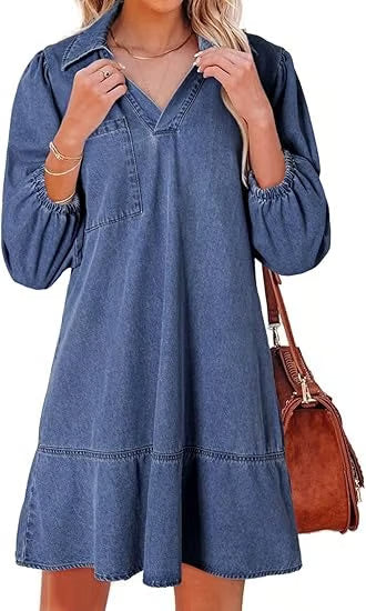 Deniva | Elegant V-Neck Denim Dress – image 8