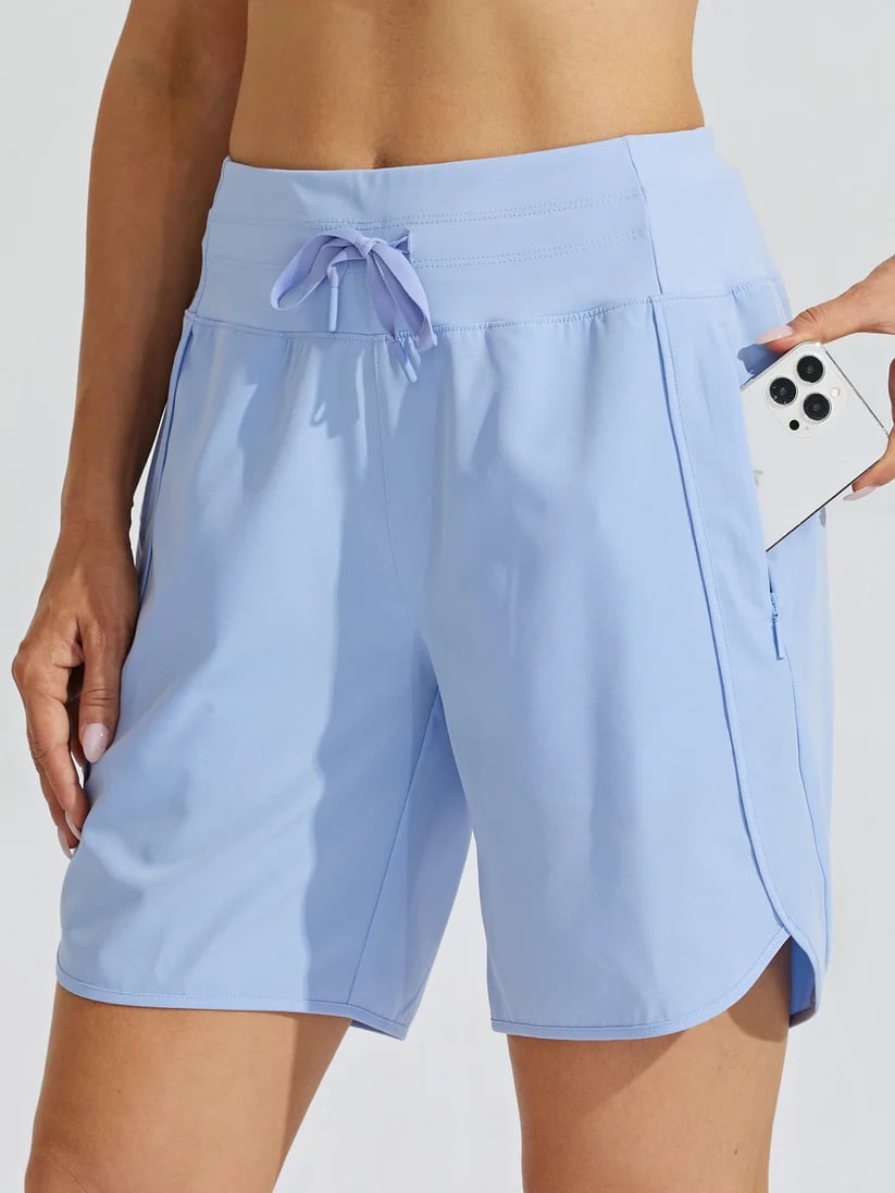AthletiQ – Women’s Active High Rise Running Shorts – Sky Blue / XS