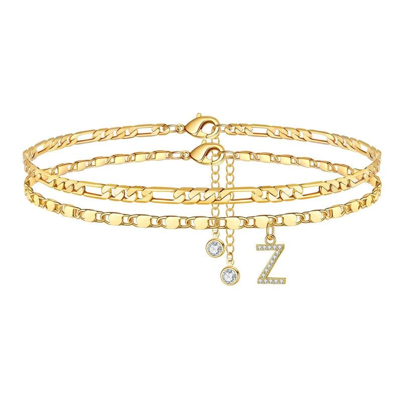 ShineScript – Layered Anklet Bracelets with Letters – Gold / Z