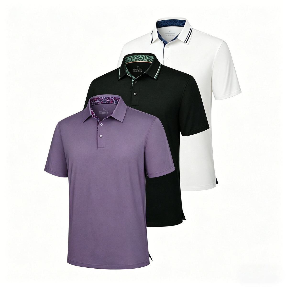 FitCore – 3-Pack Men’s Polo Shirts – White+Black+Purple / S
