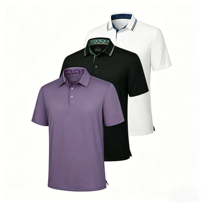 FitCore – 3-Pack Men’s Polo Shirts – White+Black+Purple / S