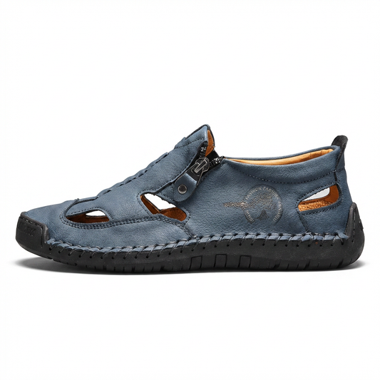 ZipStride — Hand-Stitched Leather Sandal with Ventilation – Blue / 38