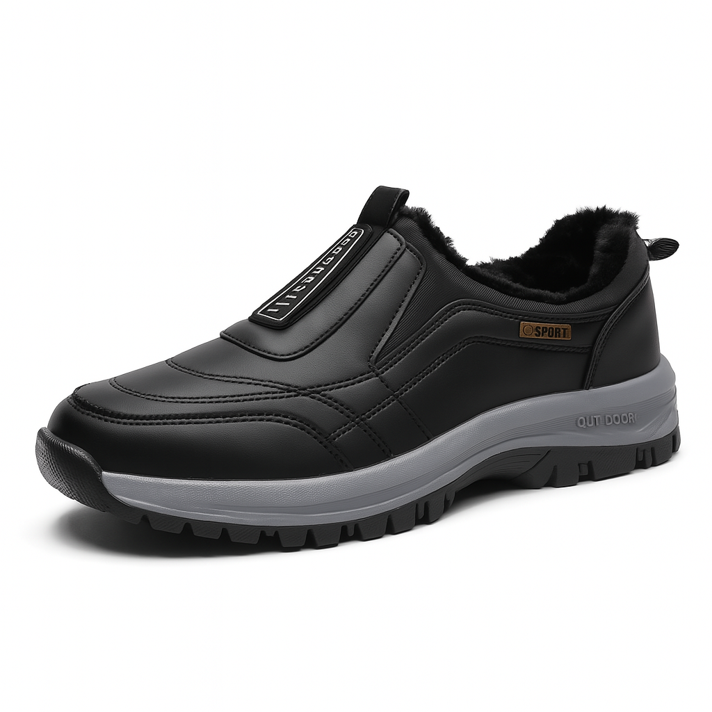 Mavero™ – All-Terrain Slip-On Shoes for Men – Black Leather with fleece / US 7 / UK 6 / EU 40