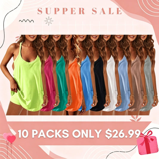 SunLuxe – Women’s Summer Sleeveless Mini Dress – ️10 packs(Save $5)(includes 10 different colors as shown) / XS