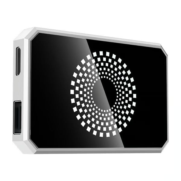 DriveCast Pro – CarPlay & Android Auto Adapter – Silver Metal Glass-2GB RAM 16GB Storage-HDMI Screen Mirroring AI Box