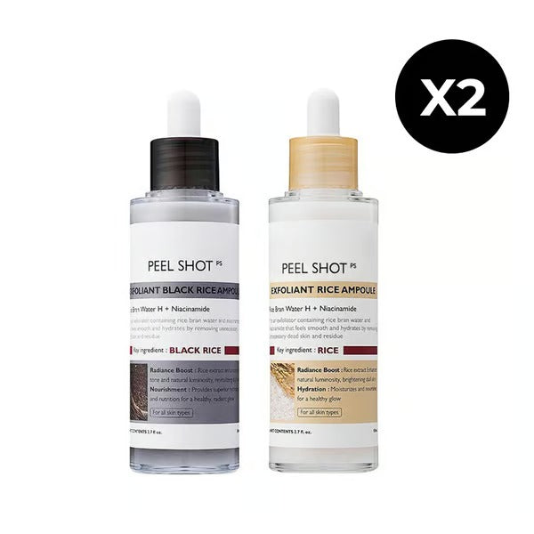 SkinAura – Mild Exfoliating Black Rice Ampoule Serum – 2️Peel Shot Duo Set(yellow rice+ black rice)