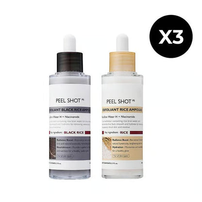 SkinAura – Mild Exfoliating Black Rice Ampoule Serum – 3️Peel Shot Duo Set(yellow rice+ black rice)